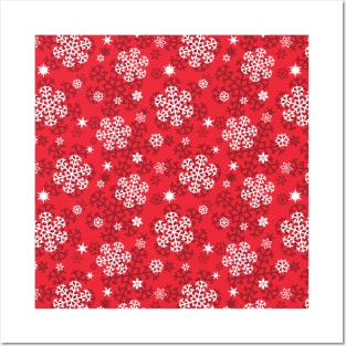 Snowflakes Pattern on Imperial Red Posters and Art